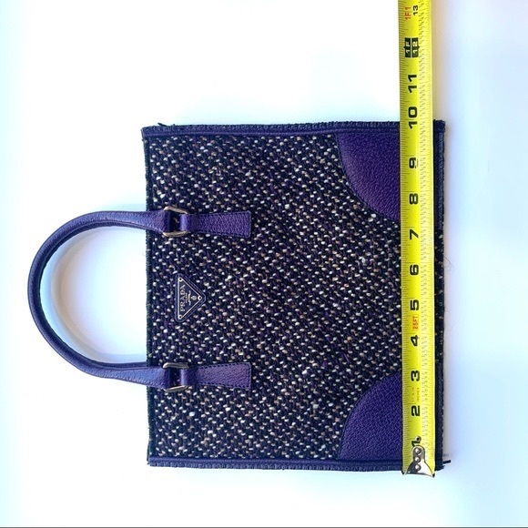 Prada Gray Tweed Tote Bag Grey Purple: VINTAGE - Picture 9 of 11